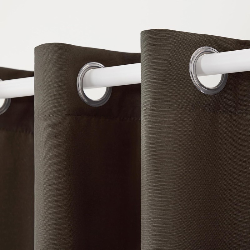 Cabana Solid Curtains 54"x84" Chocolate, Grommet Top, Water Repellent, 2-Pack gallery