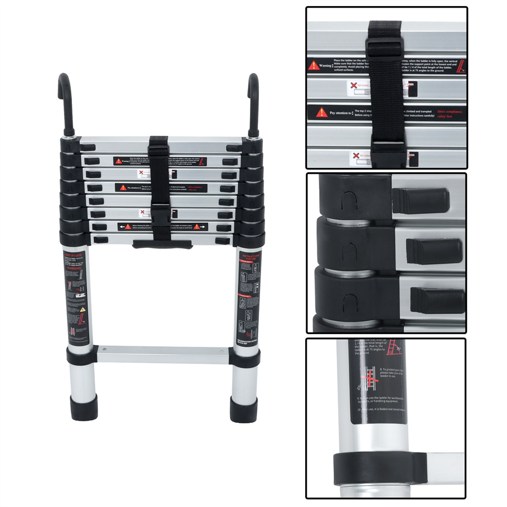 Telescoping Ladder With Hooks & Non-Slip Feet 8.5 FT -Aluminum Telescopic Ladder gallery