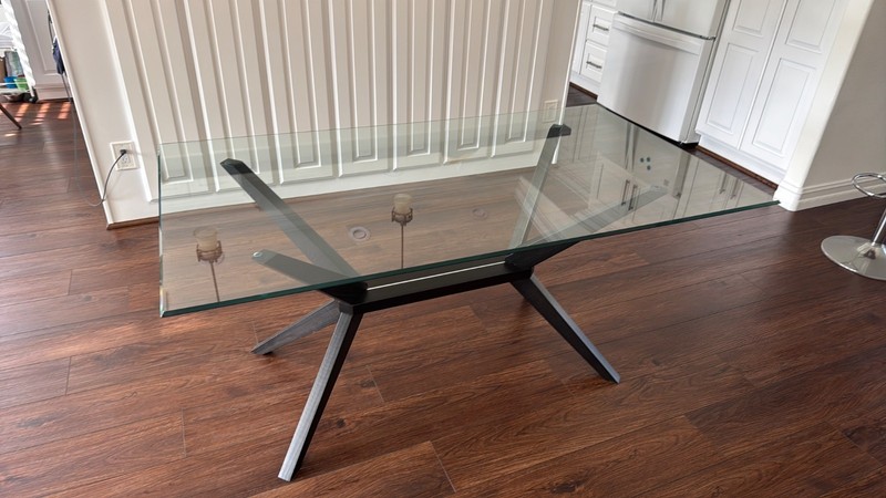 Modern Glass Trestle Dining Table - Seats 6 - Used in excellent condition gallery