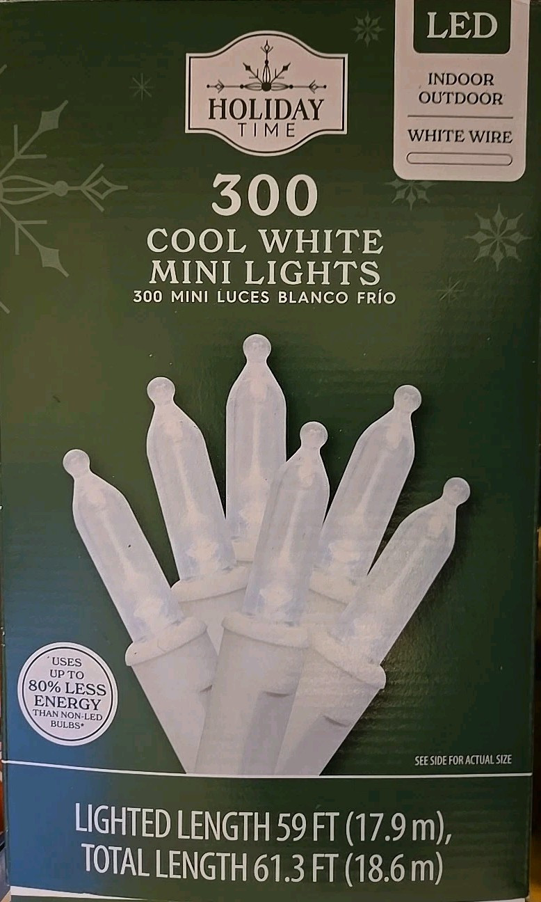 Holiday Time 300 Ct Cool White LED Mini Christmas Lights White Wire, 61.3' gallery