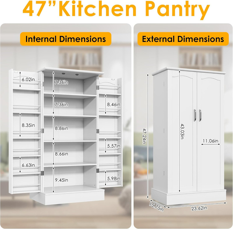Kitchen Cabinet Pantry Cupboard Adjustable Shelves White gallery