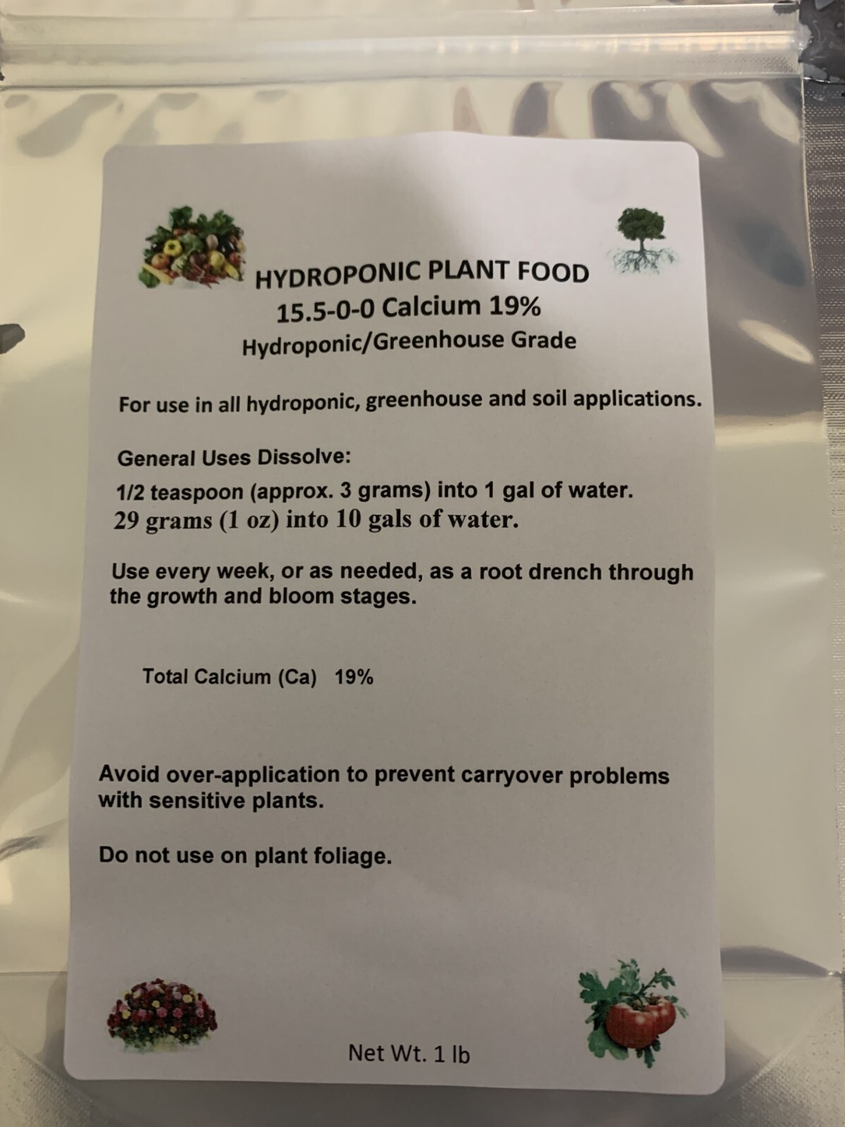 Fertilizer Hydroponic and Greenhouse Grade 19% water soluble Calcium 1 lb bag gallery