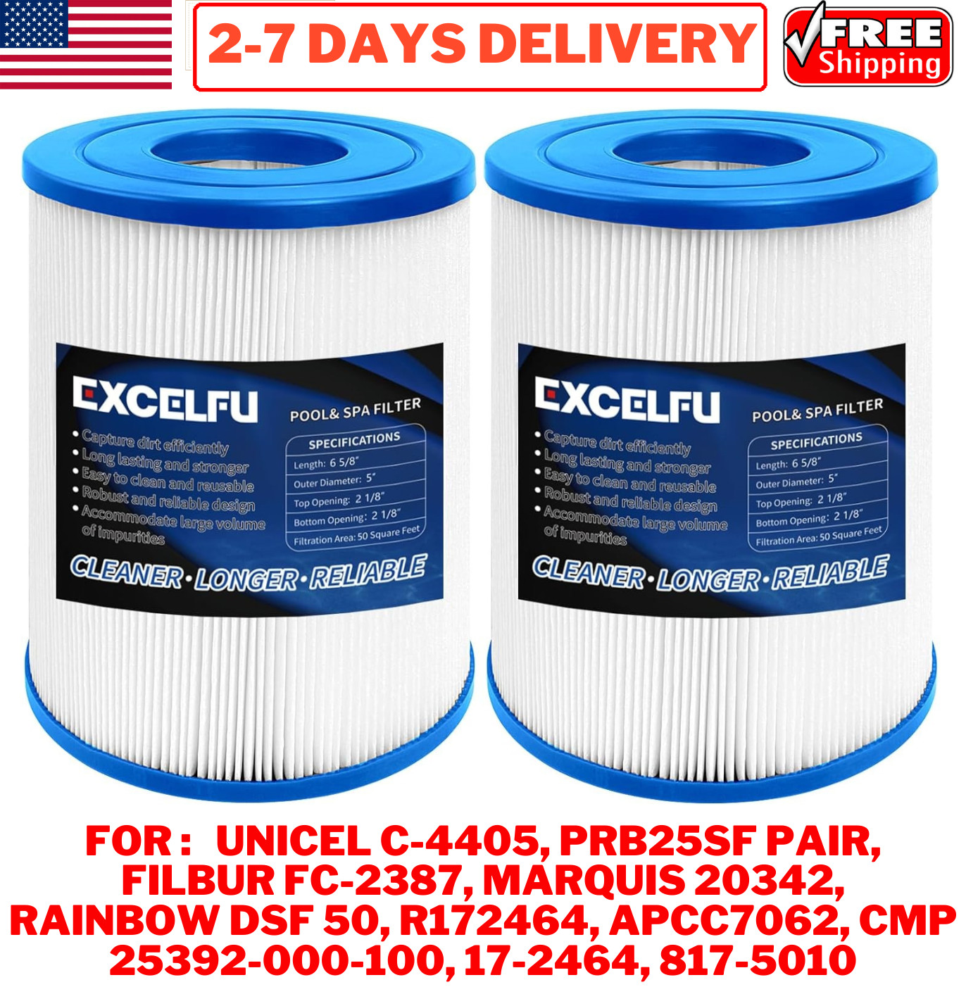 2x Pool Hot Tub Spa Filter For Unicel C-4405 PRB25SF Pair Filbur FC-2387 Marquis gallery