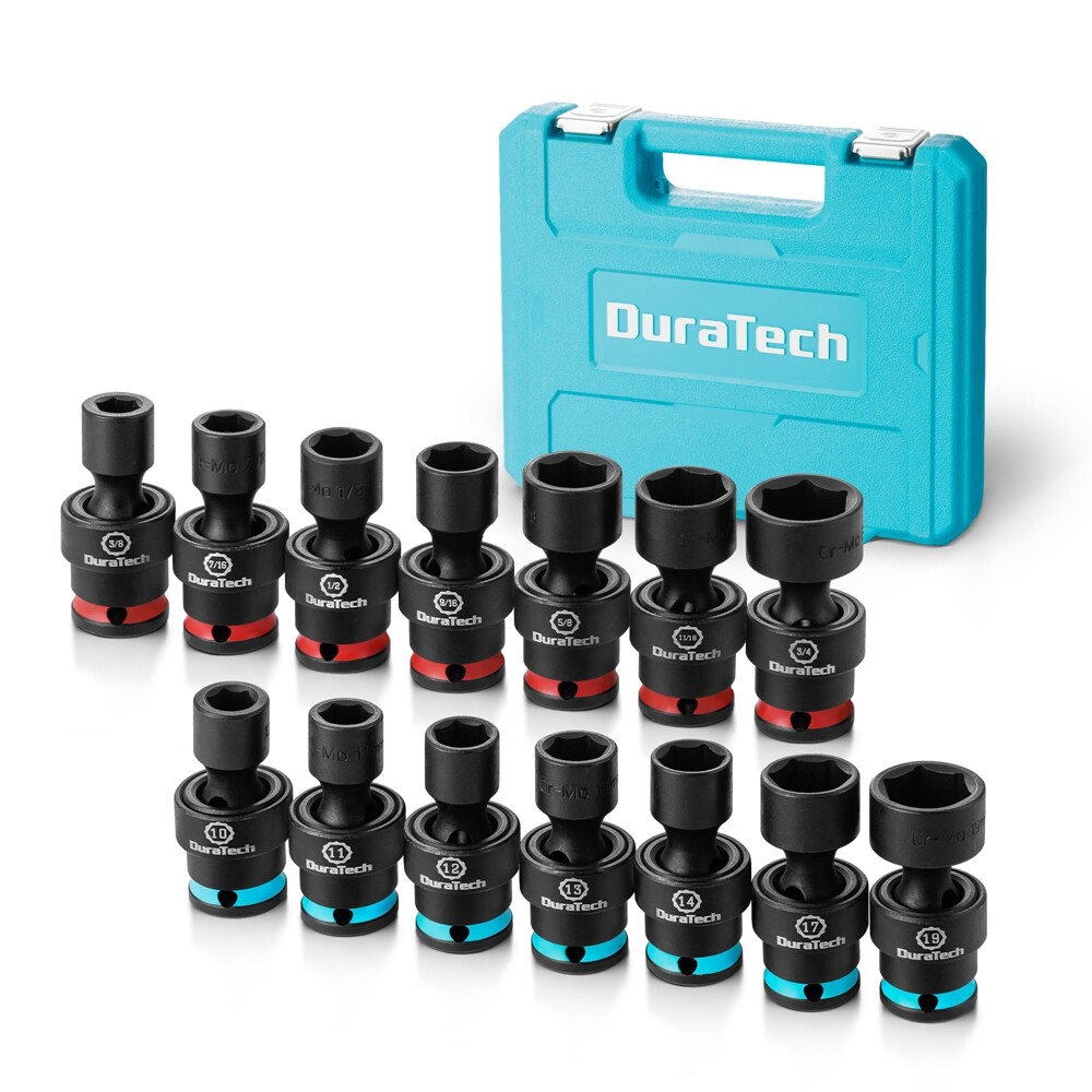 DURATECH 3/8" Drive Impact Swivel Socket Set, Shallow Universal Wobble Socket gallery