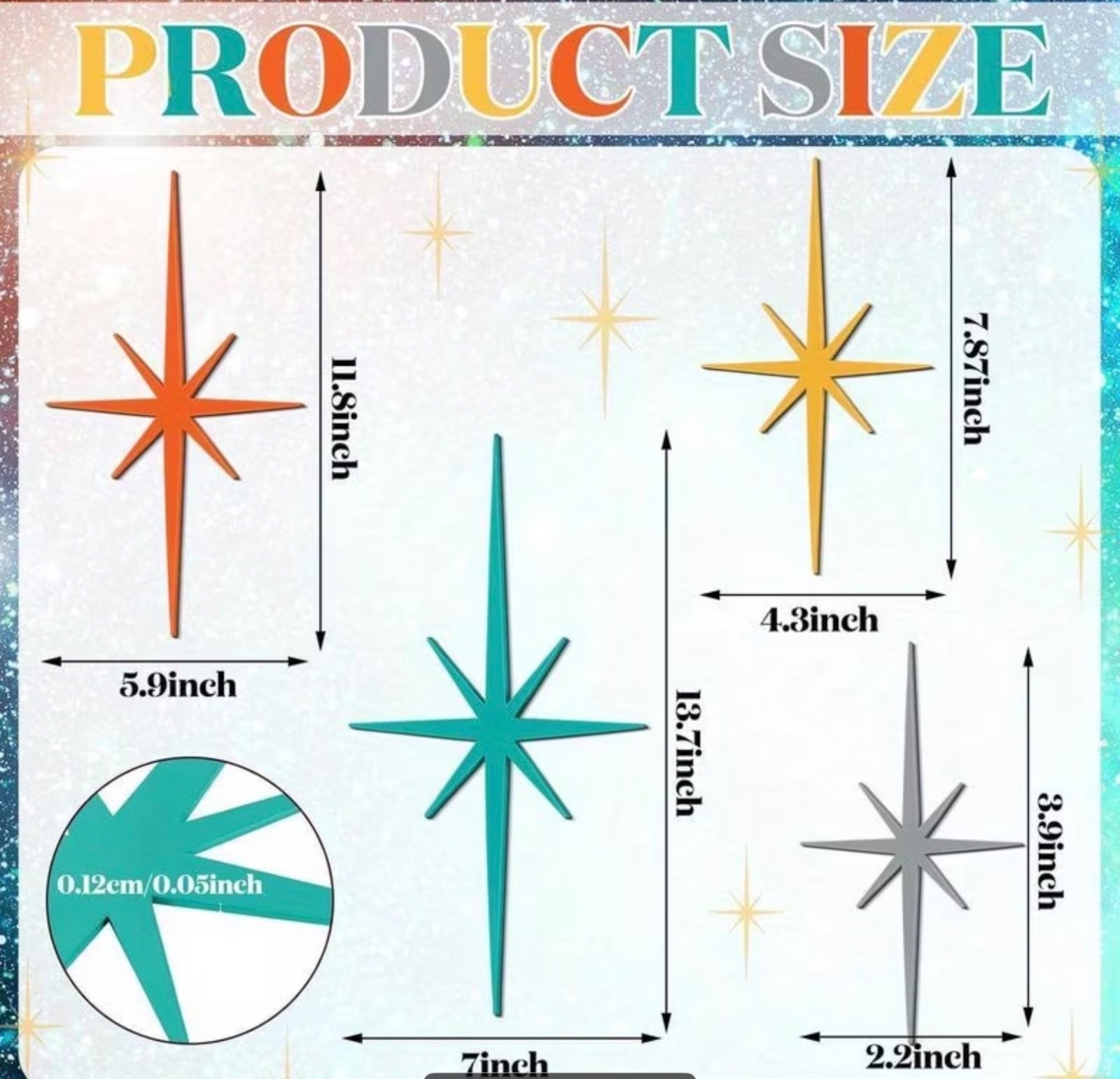 Metal Mid Century Modern Decor Retro Atomic Stars Wall Art-NEW 14” to 4” gallery