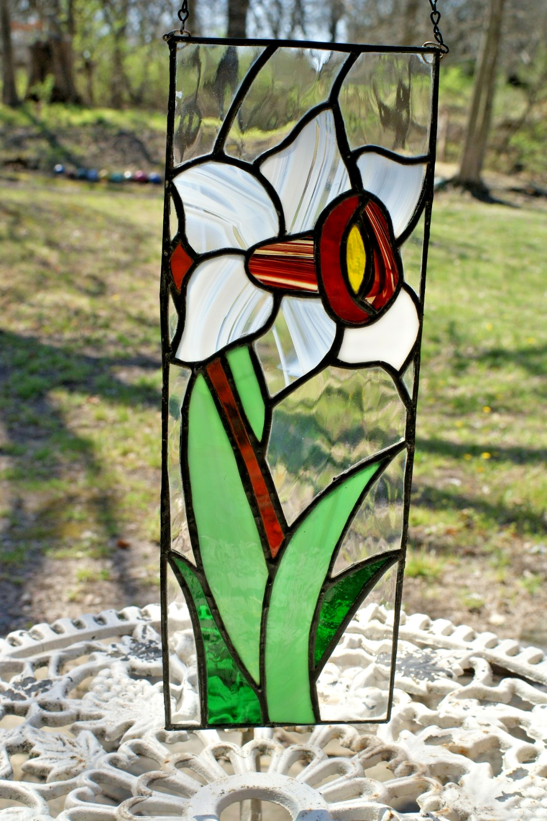 SG37 - Handcrafted Stained Glass Panel Flower, Daffodil, 15X5 in. gallery