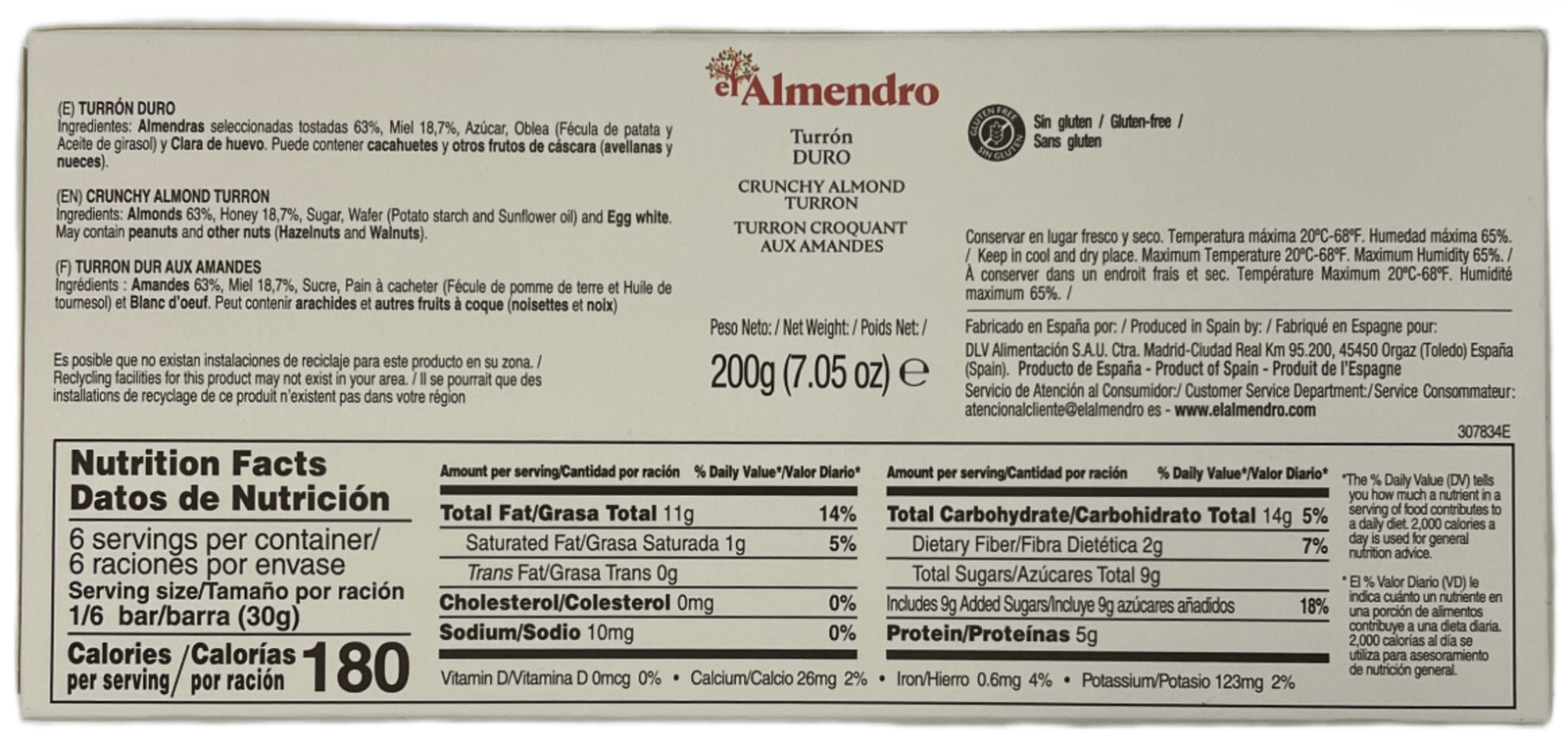 El Almendro Crunchy Almond Turron (PACK of 3, 7.05oz Each Bar) gallery