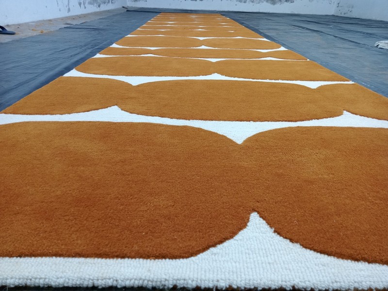 Hand Tufted Loop Cut Pile Runner Rug Orange & Ivory Modern Hallway Carpet gallery