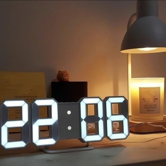 EDUP HOME 3D LED Digital Clock White Wall Desk USB Modern Minimalist 9.7in gallery