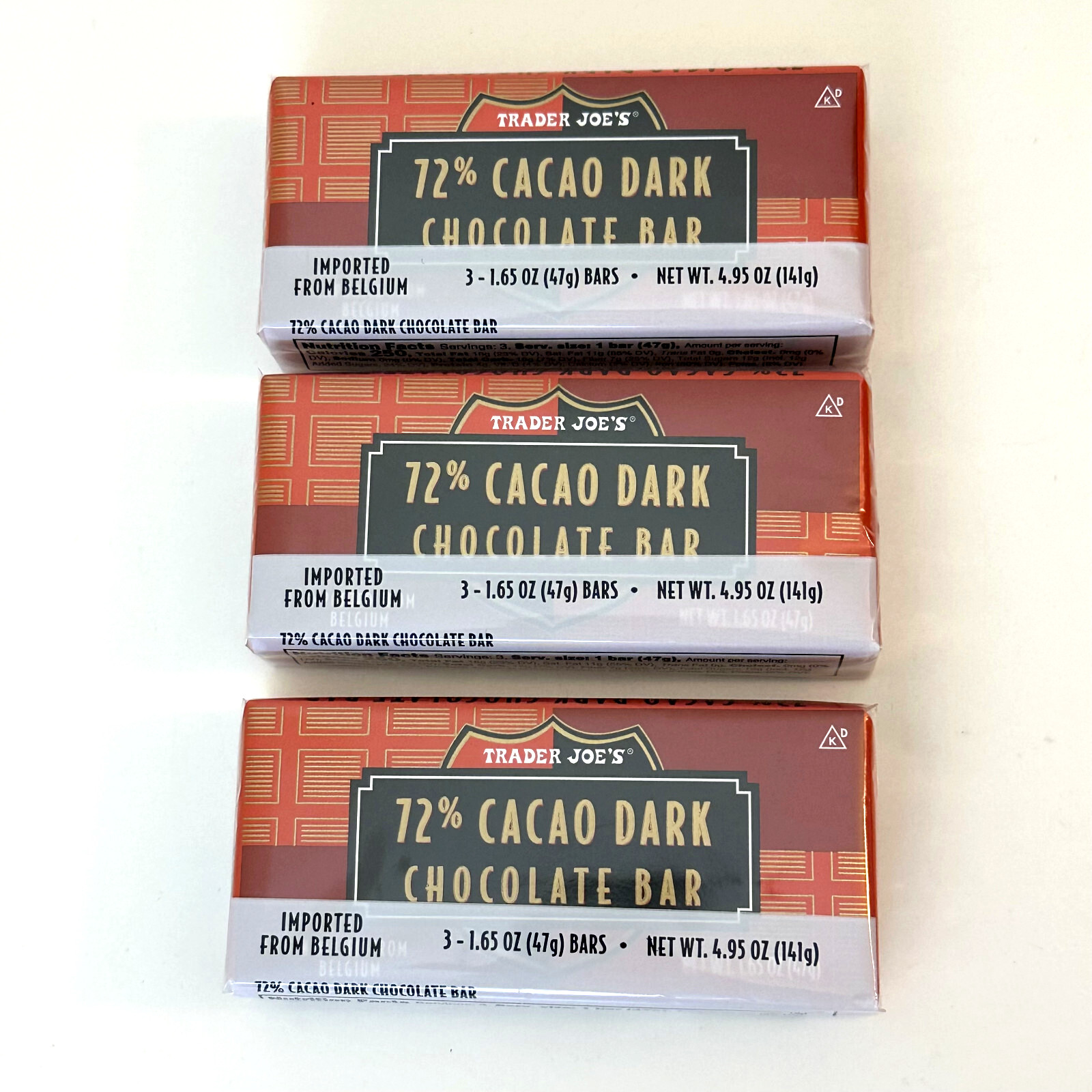 9 Trader Joe's 72% Cacao Dark Chocolate Bars Each 1.65 oz gallery