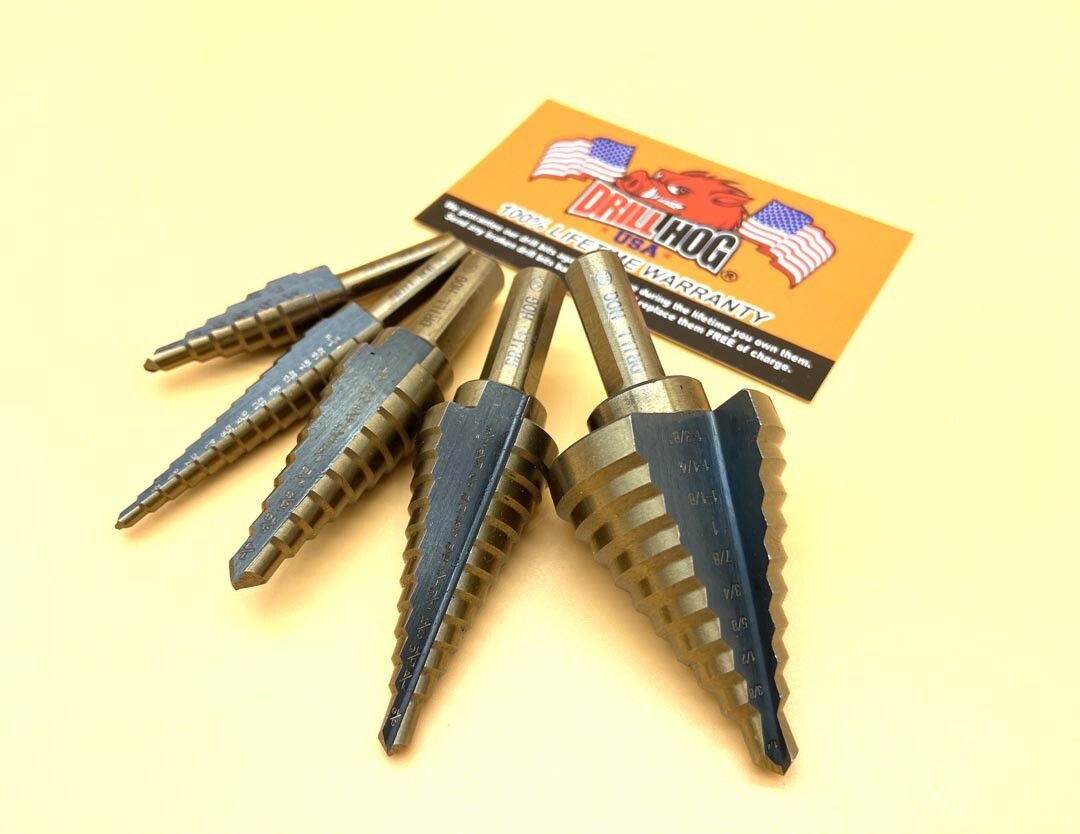 Drill Hog® Step Drill Bit Step Set Drill Bits UNIBIT Moly 5Pc Lifetime Warranty gallery