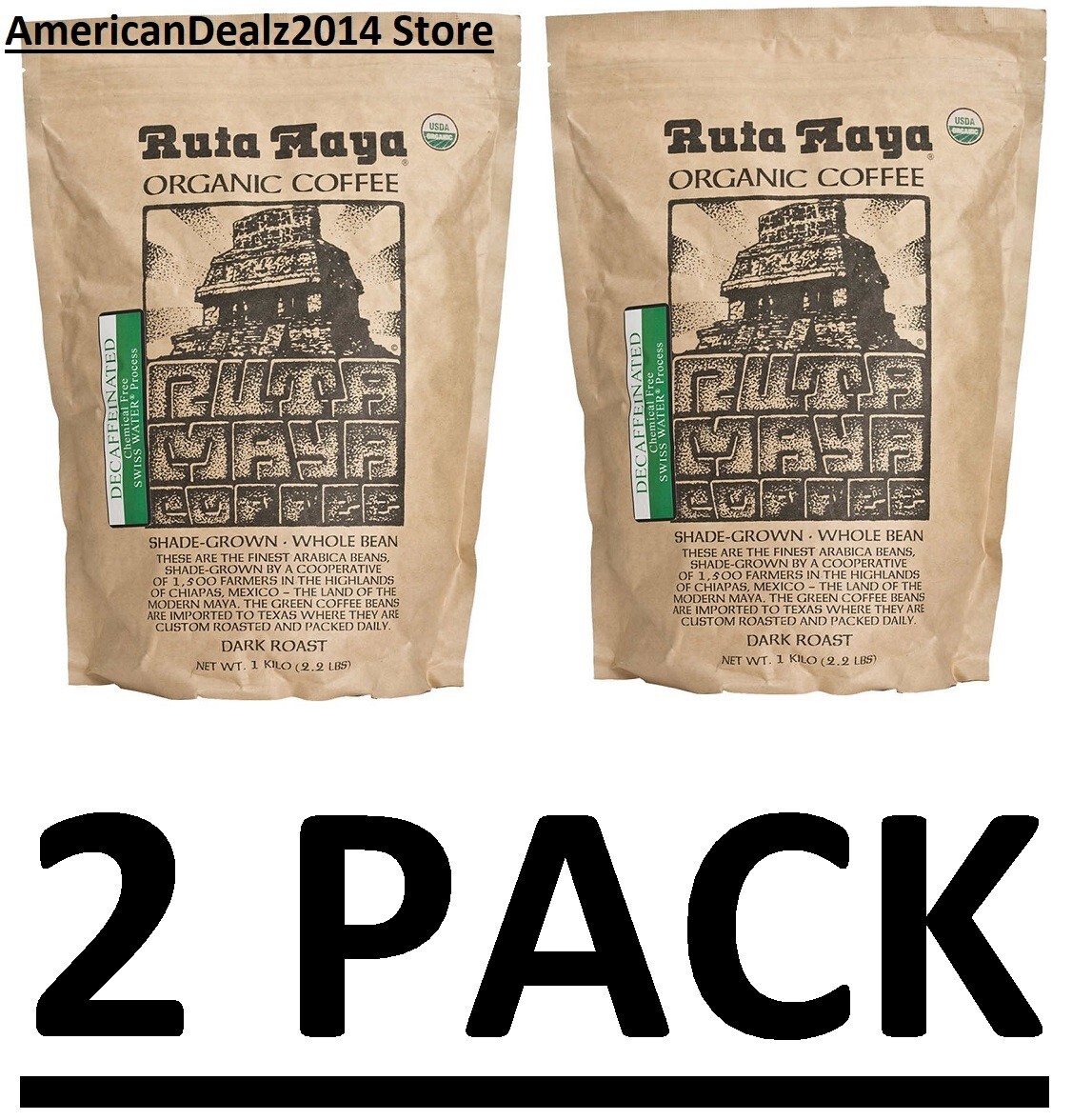 2 PACK - Ruta Maya Decaffeinated Organic Coffee Whole Bean 2.2 lb (Total 4.4 lb) gallery