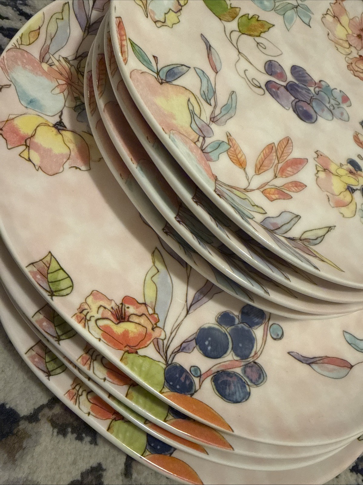Set 8 Grace Teaware Colorful Garden Floral Fruits Dinner Salad Plates Pink ~New~ gallery