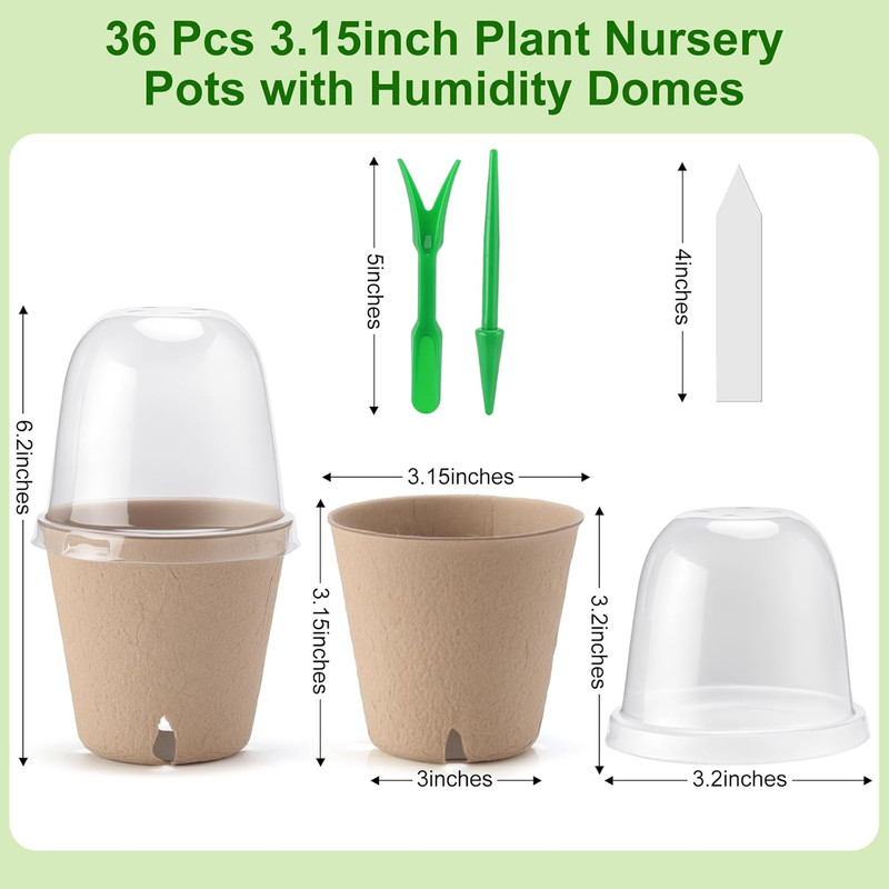 36 Pack Peat Pots with Humidity Domes Labels Seed Starter Kit gallery