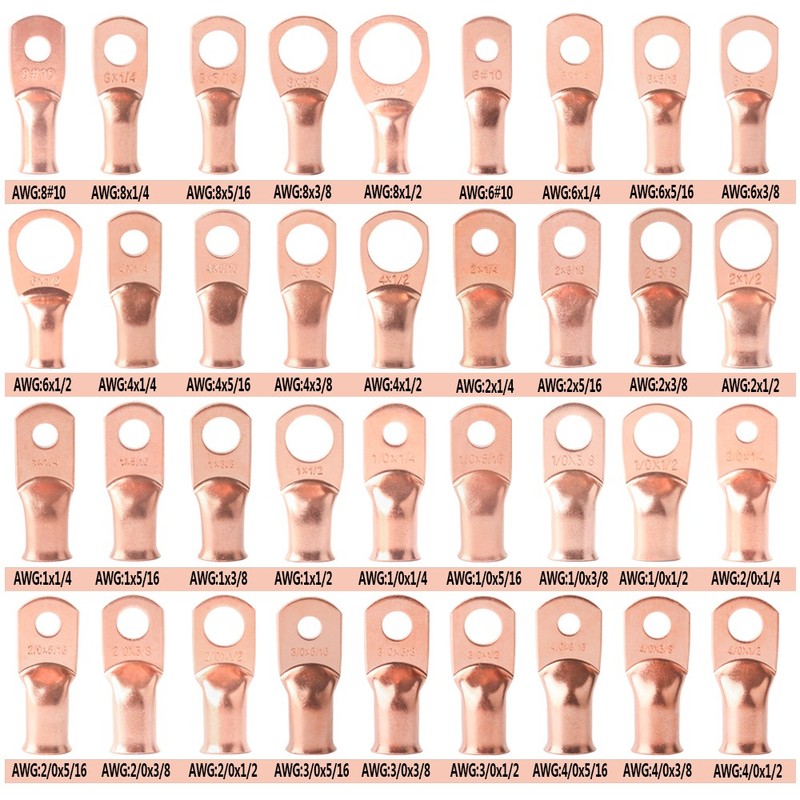 10PCS Copper Ends Ring Terminals Battery 8-4/0 AWG Cable Wire Lugs Connectors gallery
