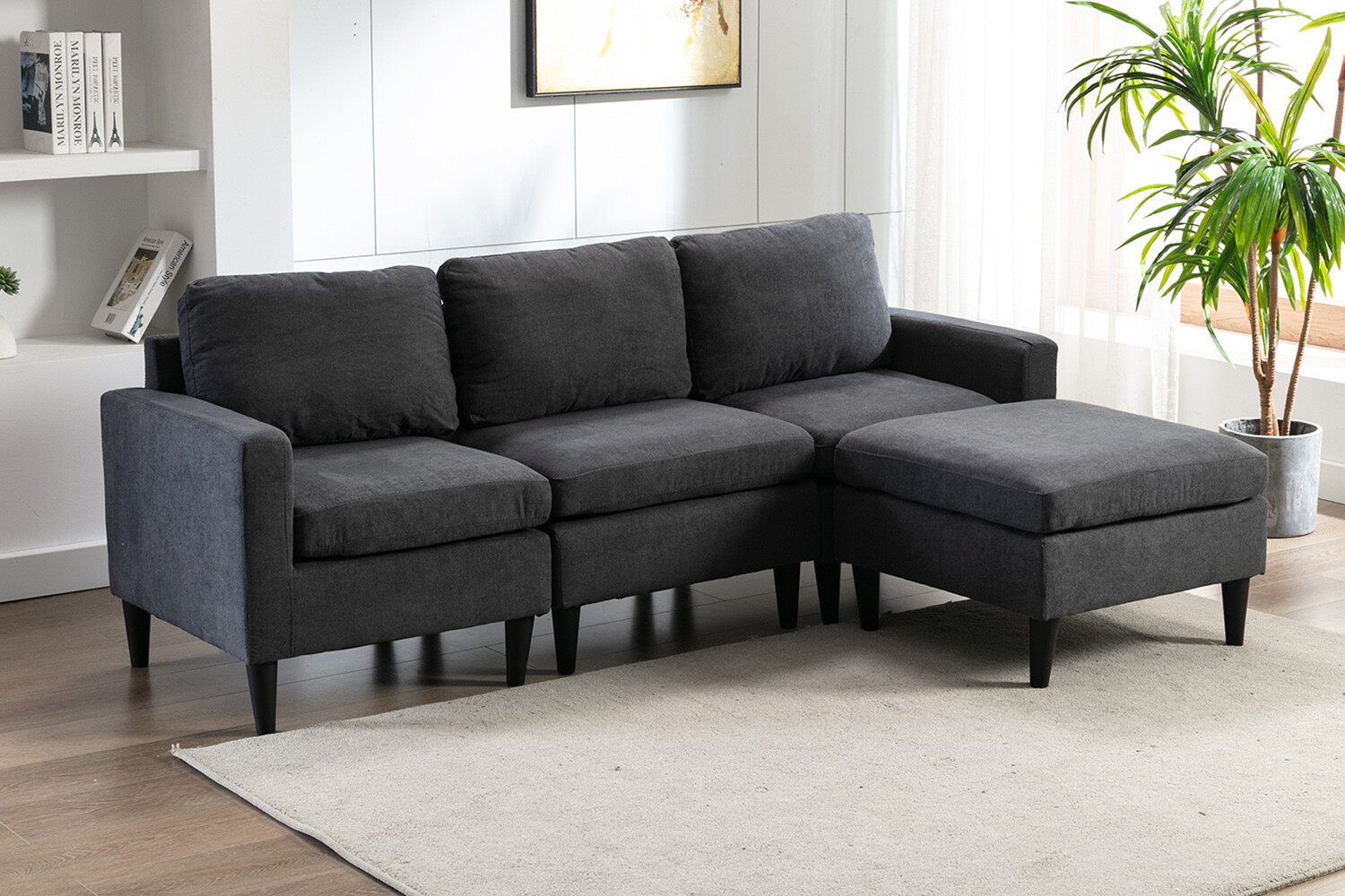 Convertible Combination Sofa Fabric L-Shaped Sofa with Storage Cabinet Footstool gallery