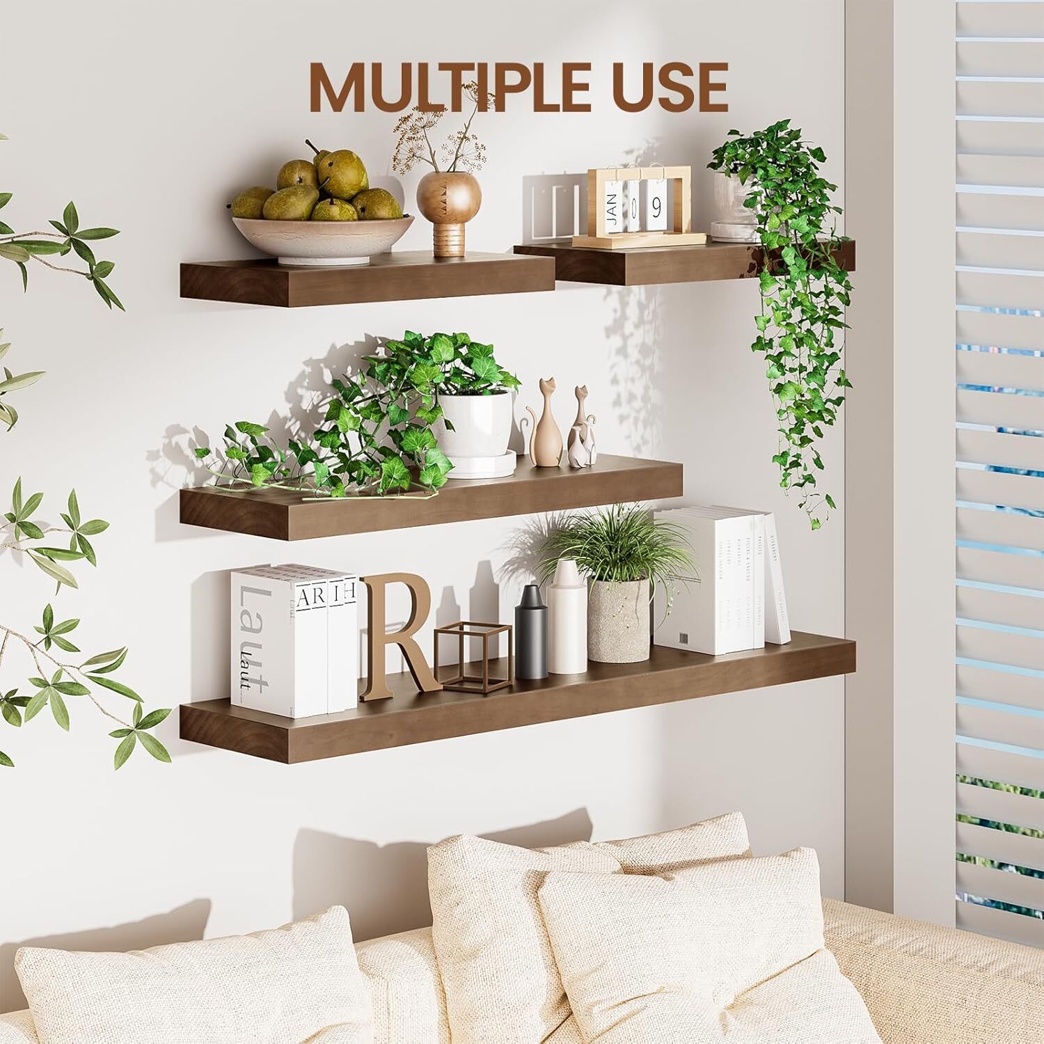 Floating Shelves for Wall,2 Packs 16 inches Natural Pine Solid Wood Bathroom gallery