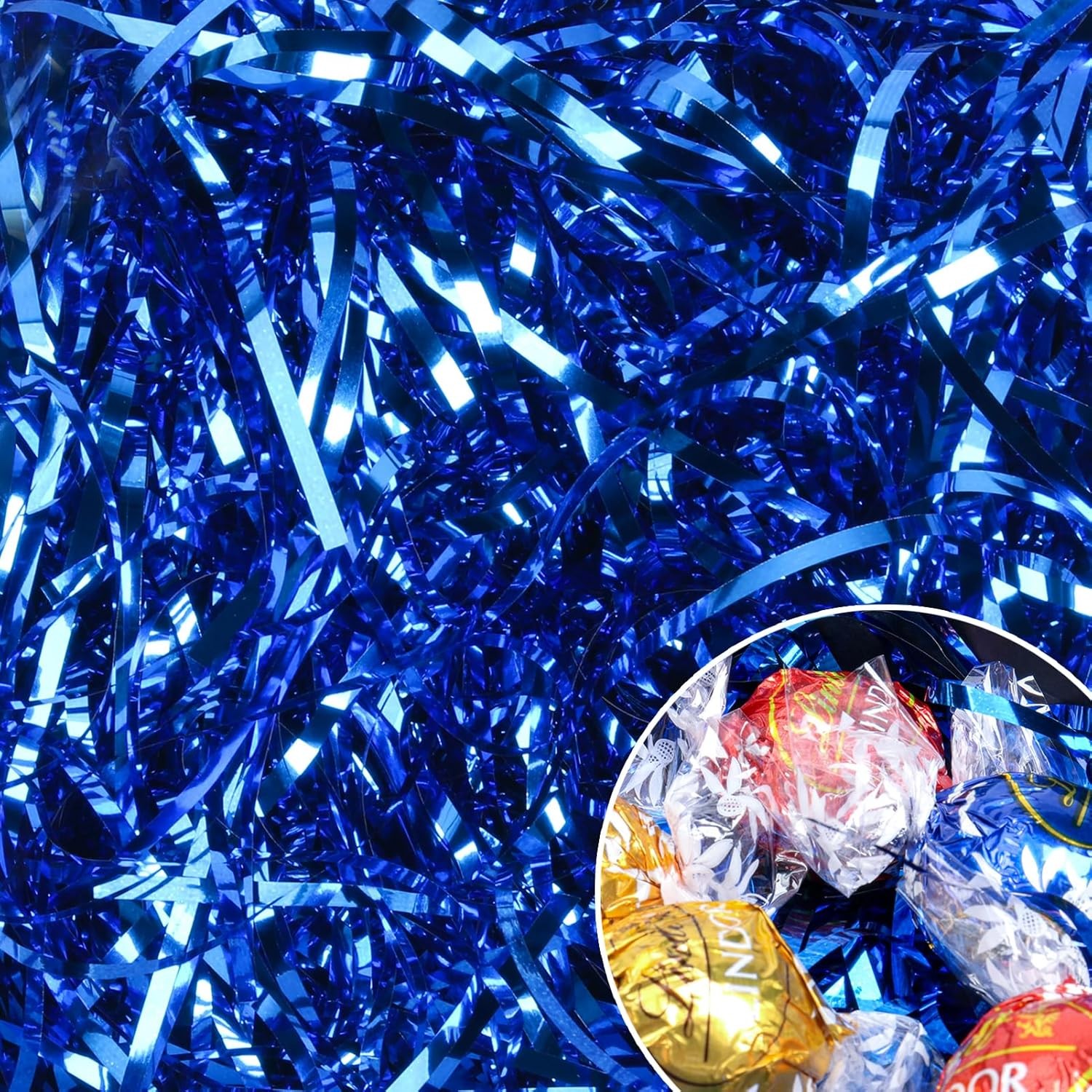 Ottwll 150 Grams Blue Crinkle Cut Paper Shred Filler, Sparkly Film PP Hamper gallery