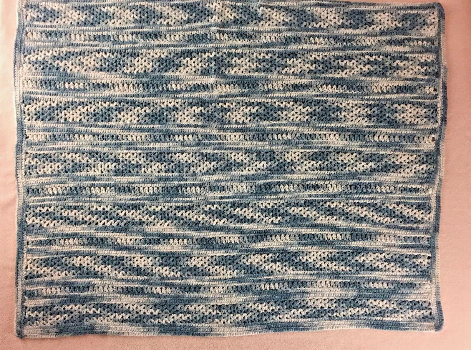 Small Crocheted Lap Chair Afghan Throw Variegated Blue 31" x 39" gallery