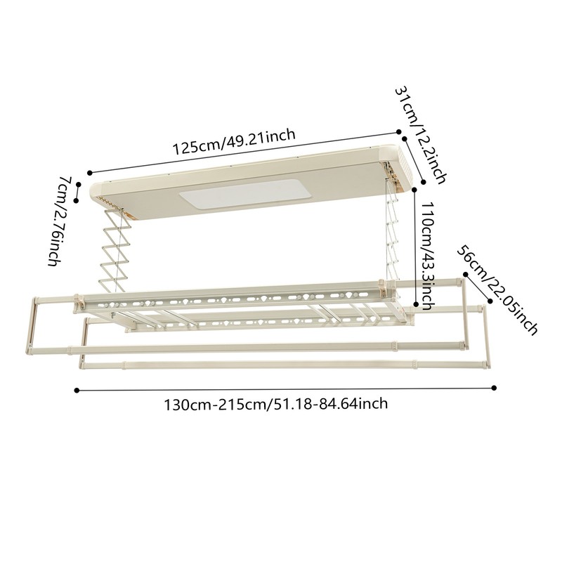 Ceiling-mounted Clothesline, Resealable Vertical Drying Rack W/ Light 8 Rods gallery