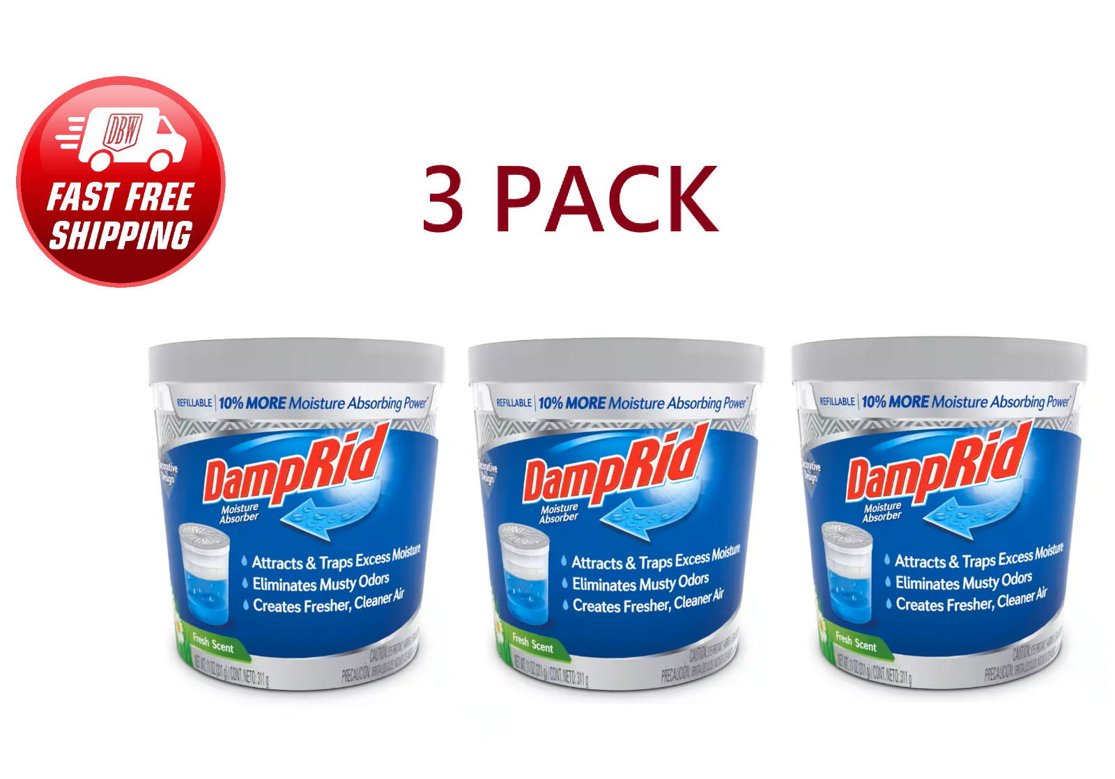 3 PACK DampRid Refillable Moisture Absorber Fresh Scent 11 Ounce gallery