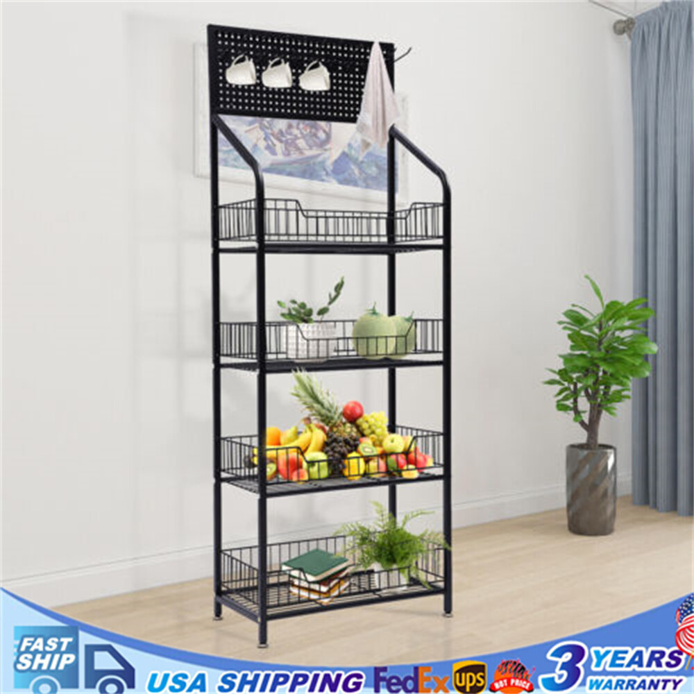 Metal Garage Shelving 4-Tier Storage Shelf w/ 5 Hooks19.6"Wx10.6"Dx55"H Rack gallery