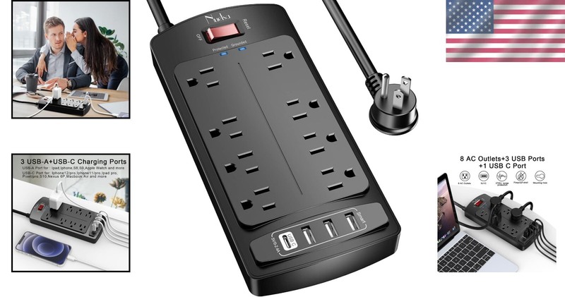 Certified Surge Protector with 8 Outlets & 4 USB Ports - 2700 Joules gallery