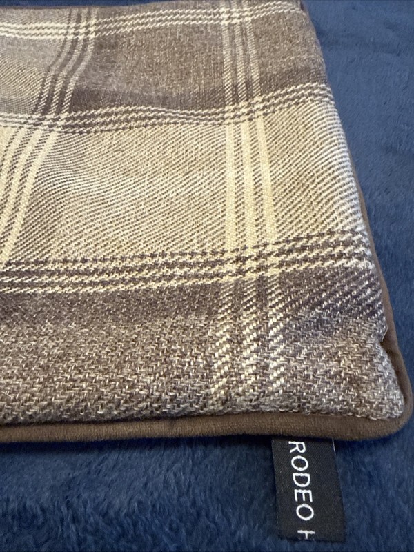Rodeo Home Brown Tan Rustic Plaid Flannel Velvet-backed Throw Pillow 24” x 14” gallery