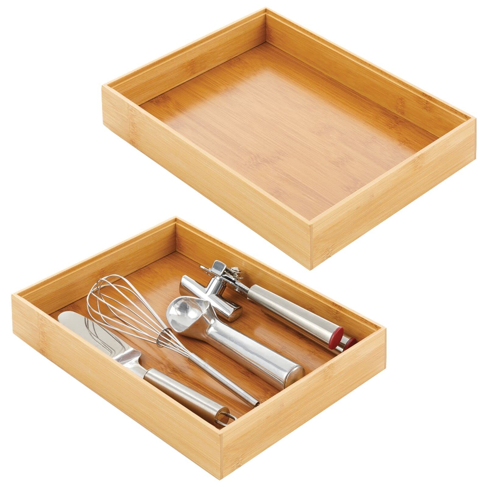 mDesign Bamboo Wood Stackable Drawer Organizer Bin Box 12 x 9 x 2, Natural gallery