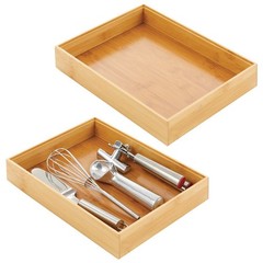 mDesign Bamboo Wood Stackable Drawer Organizer Bin Box 12 x 9 x 2, Natural