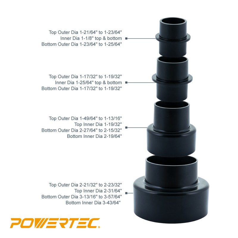 POWERTEC 4 in 1 Adapter Modular Step Dust Collector Hose Fittings (70297) gallery