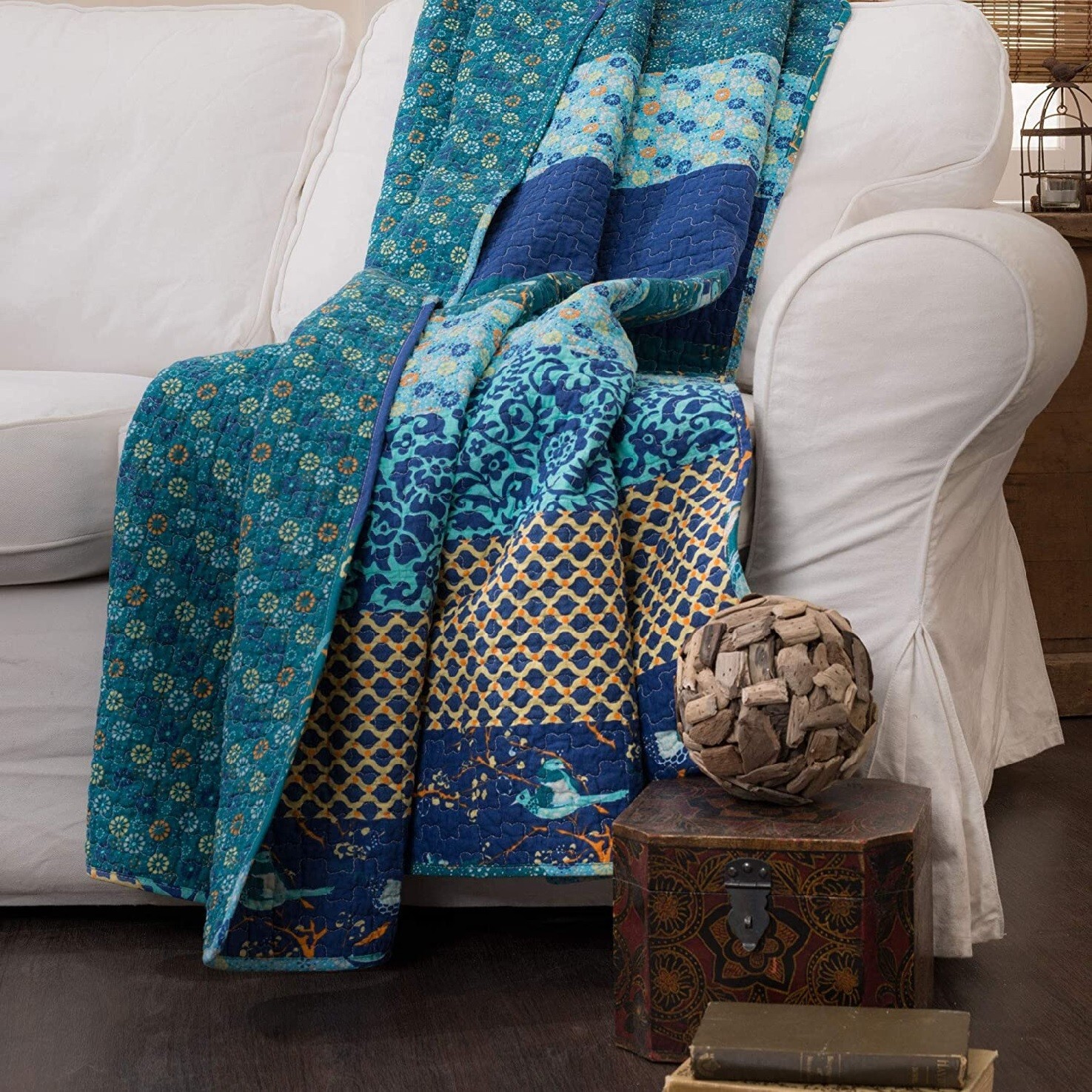Throw Blanket Cotton Blue Decorative Quilted Couch Chair Accent Bedding Cover gallery