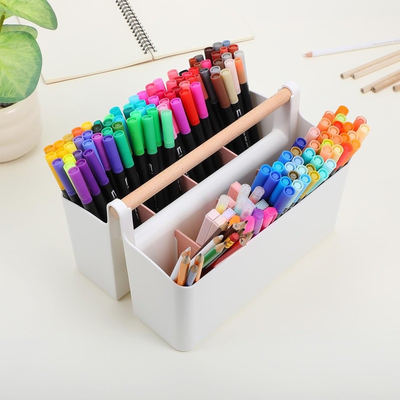 2 Pack Plastic Portable Caddy with Handle, Stackable Art Office Supplies Storage gallery