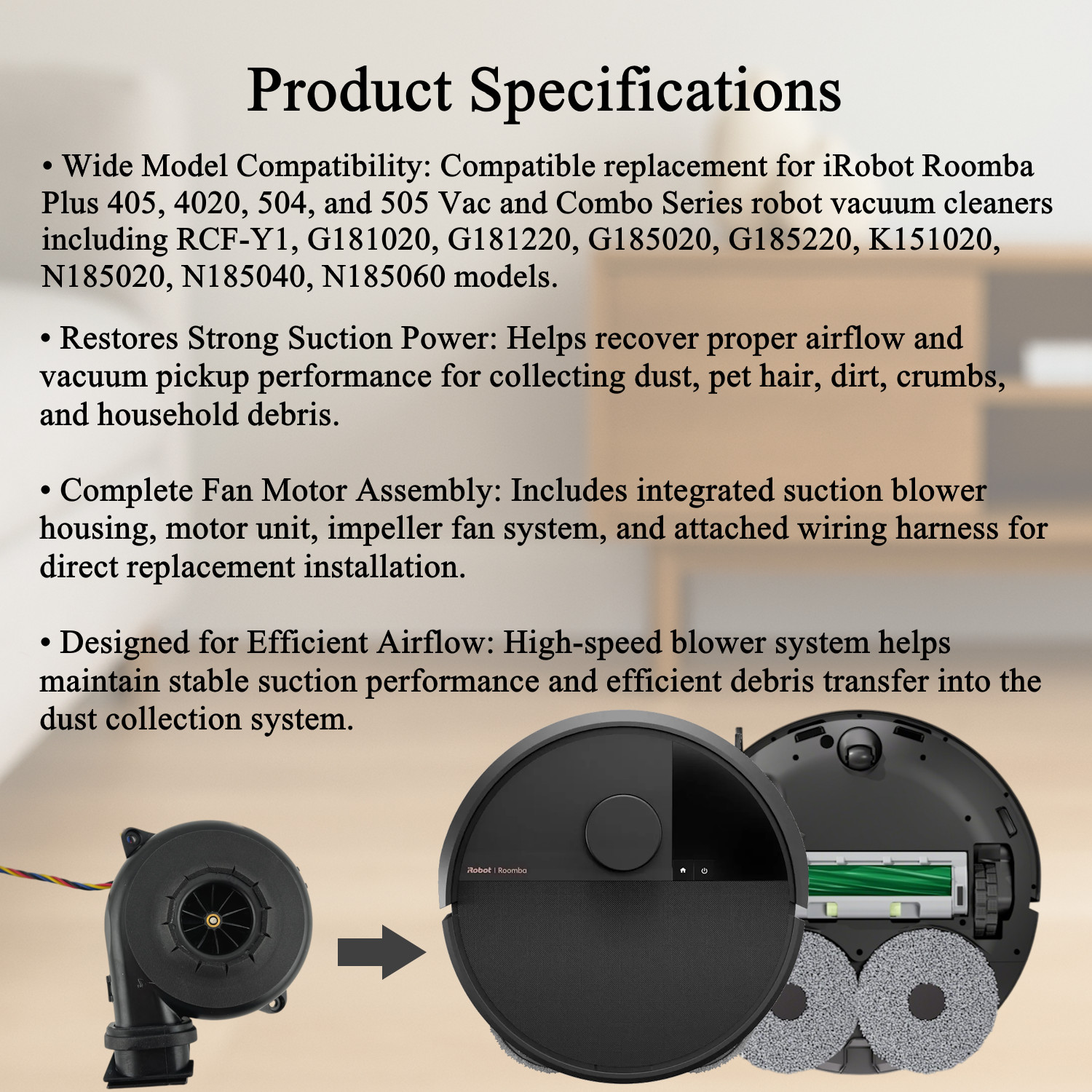 Genuine Suction Fan Motor Unit for iRobot Roomba Plus 405, 505, RCF-Y1 Vac/Combo gallery