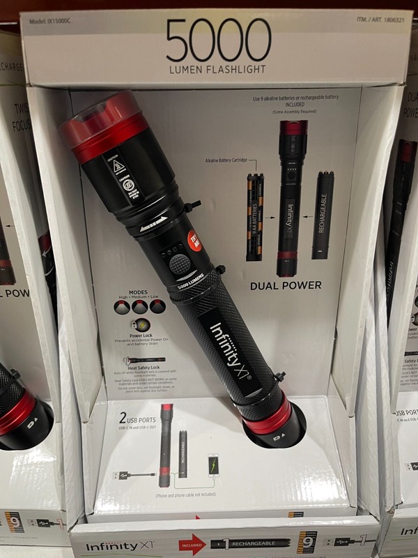 Infinity X1 5000L Flashlight Dual Power Focusing Rechargeable 3 Mode Torch Light gallery