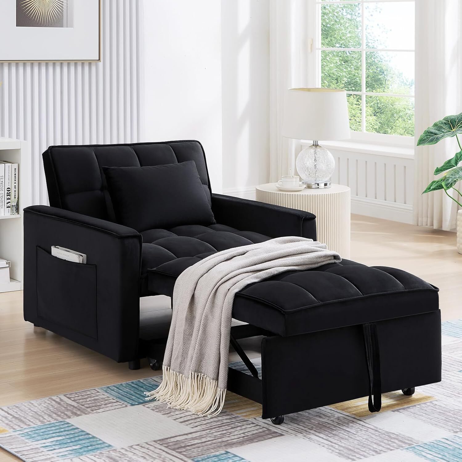 Convertible Single Sleeper Chair Bed 3in1 Modern Velvet Pull Out Tufted Sofa Bed gallery