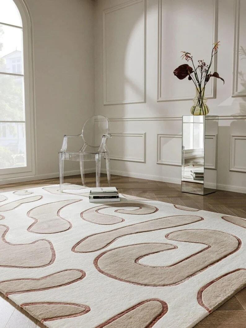 New Modern Hand Tufted Loop Cut Pile High Quality Area Rug New Zealand Wool hall gallery