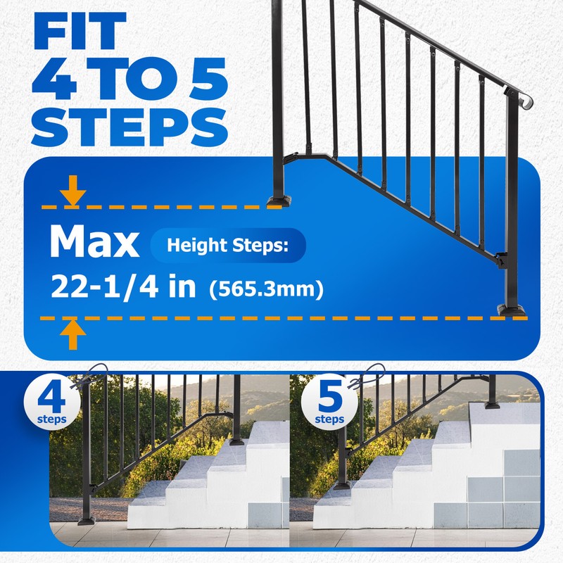 Steel Handrail Adjustable for 4-5 Steps Outdoor Stair Railing Step Hand Rail gallery