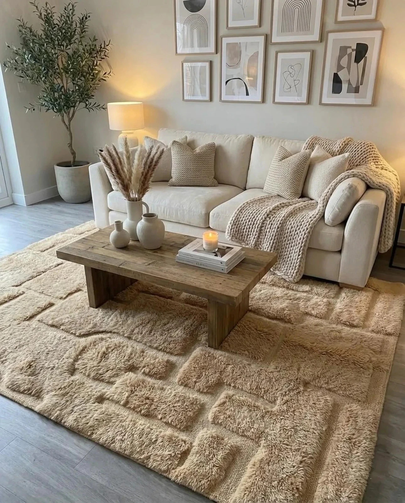 Hand-knotted Wool Rug, Beige Textured Area Rug, Custom Geometric High Low Pile gallery