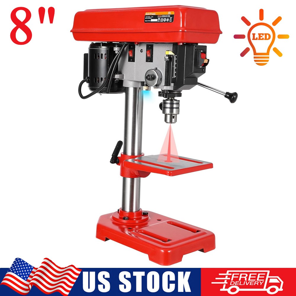 8" Benchtop Drill Press 5-Speed Cast Iron Drill Press 0-45°Tilting w/ LED Light gallery