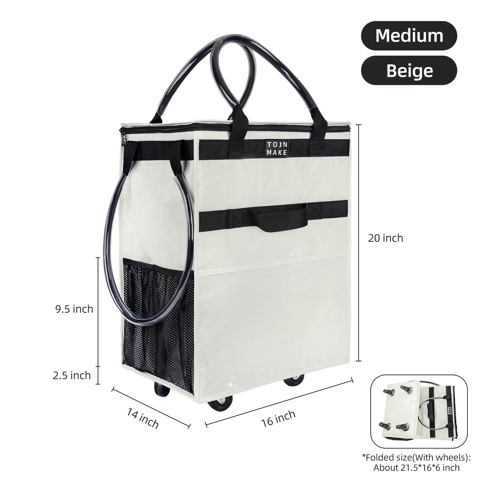 Reusable Grocery Bag On Wheels, Shopping Trolley, Rolling Tote with 8 Pockets... gallery
