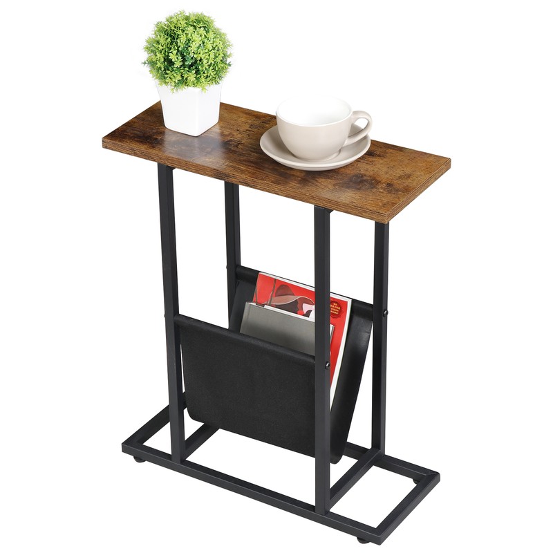 Small Narrow Compact Sidetable MDF Top Metal Frame Freestanding Rack, Brown gallery
