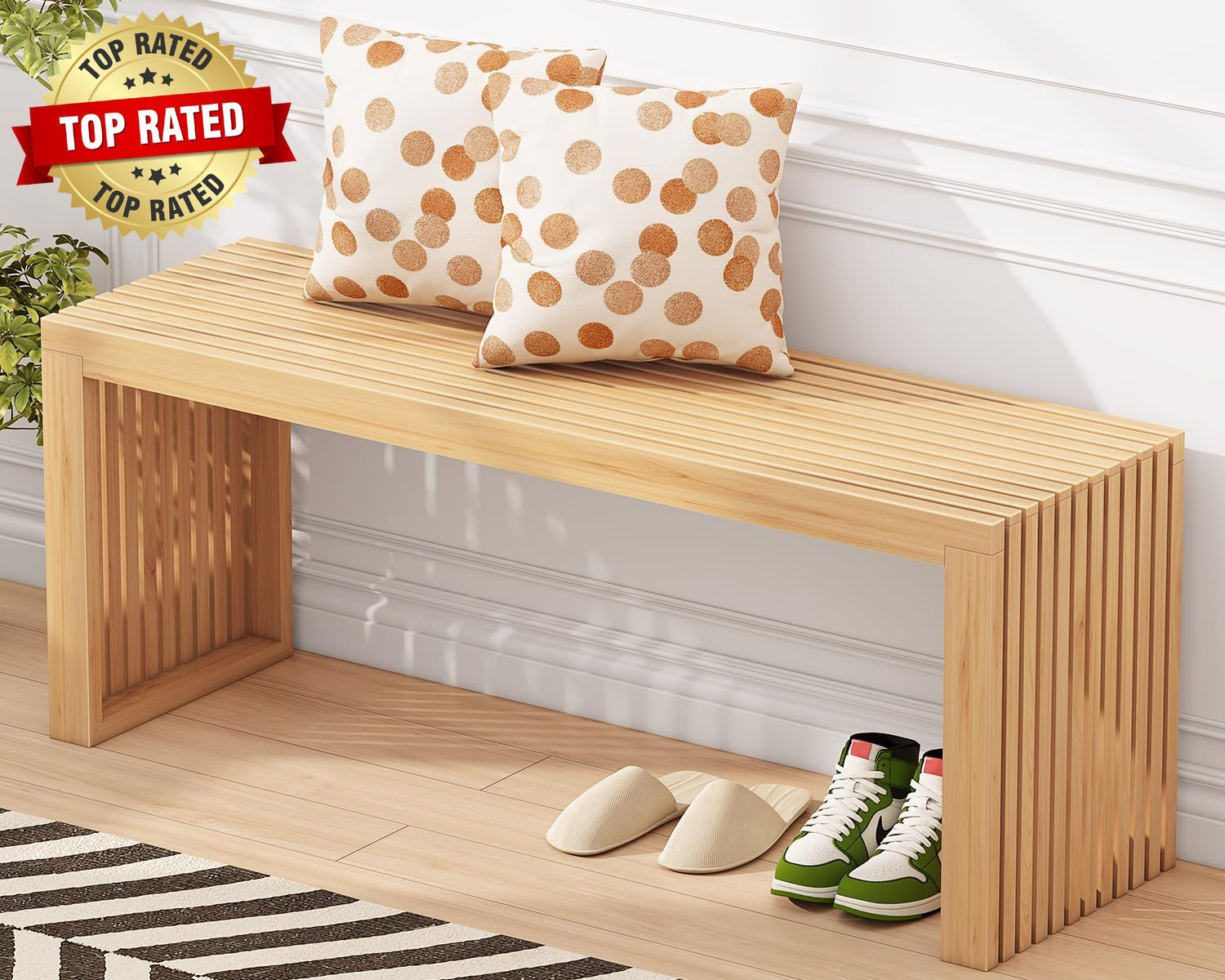 Bamboo Dining Bench, 35-Inch Sleek Design Entryway Shoe Rack Bench, Indoor Kitch gallery