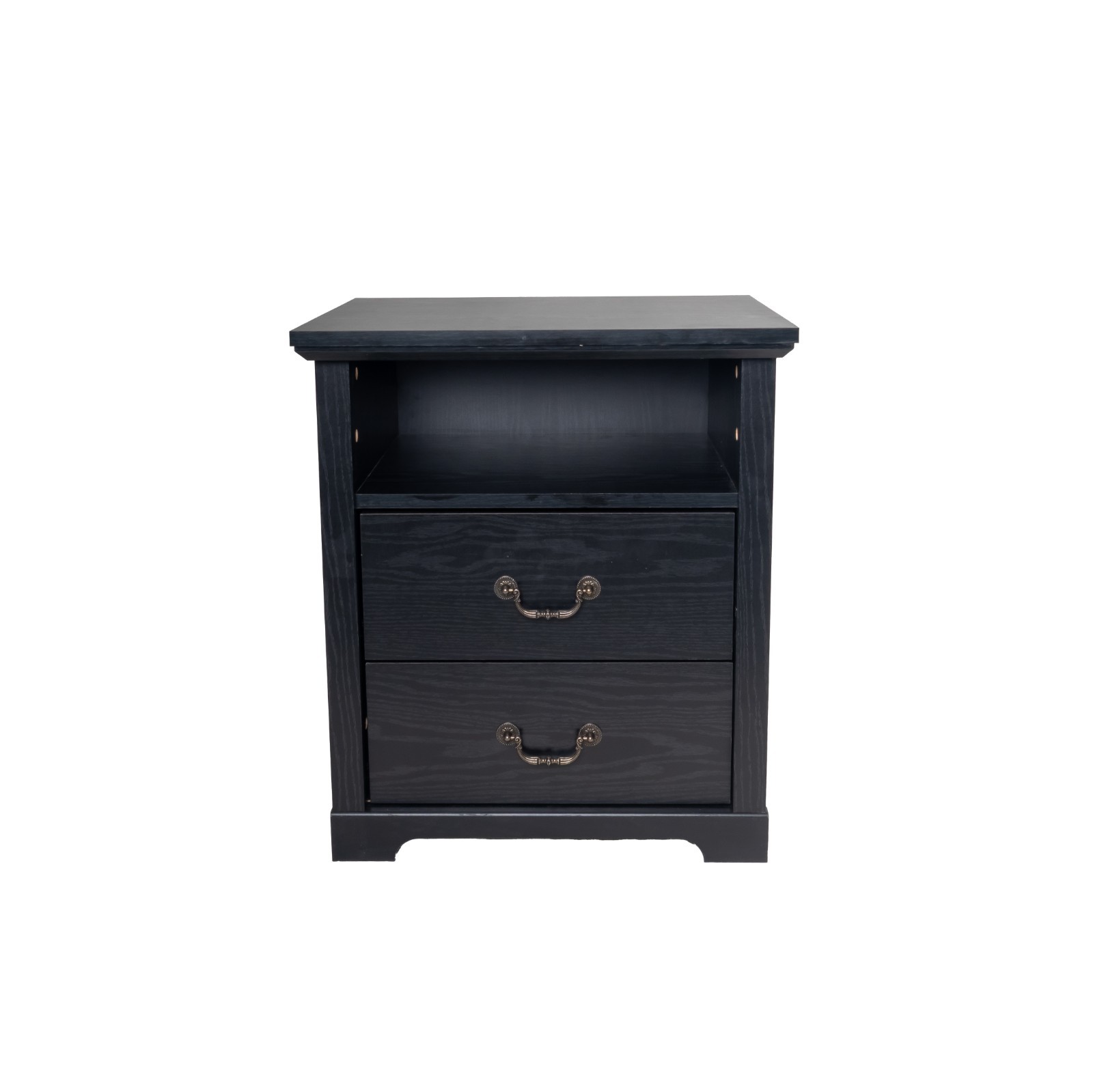 Wood Nightstand with 2 Drawers and Open Shelf – 6 Colors gallery