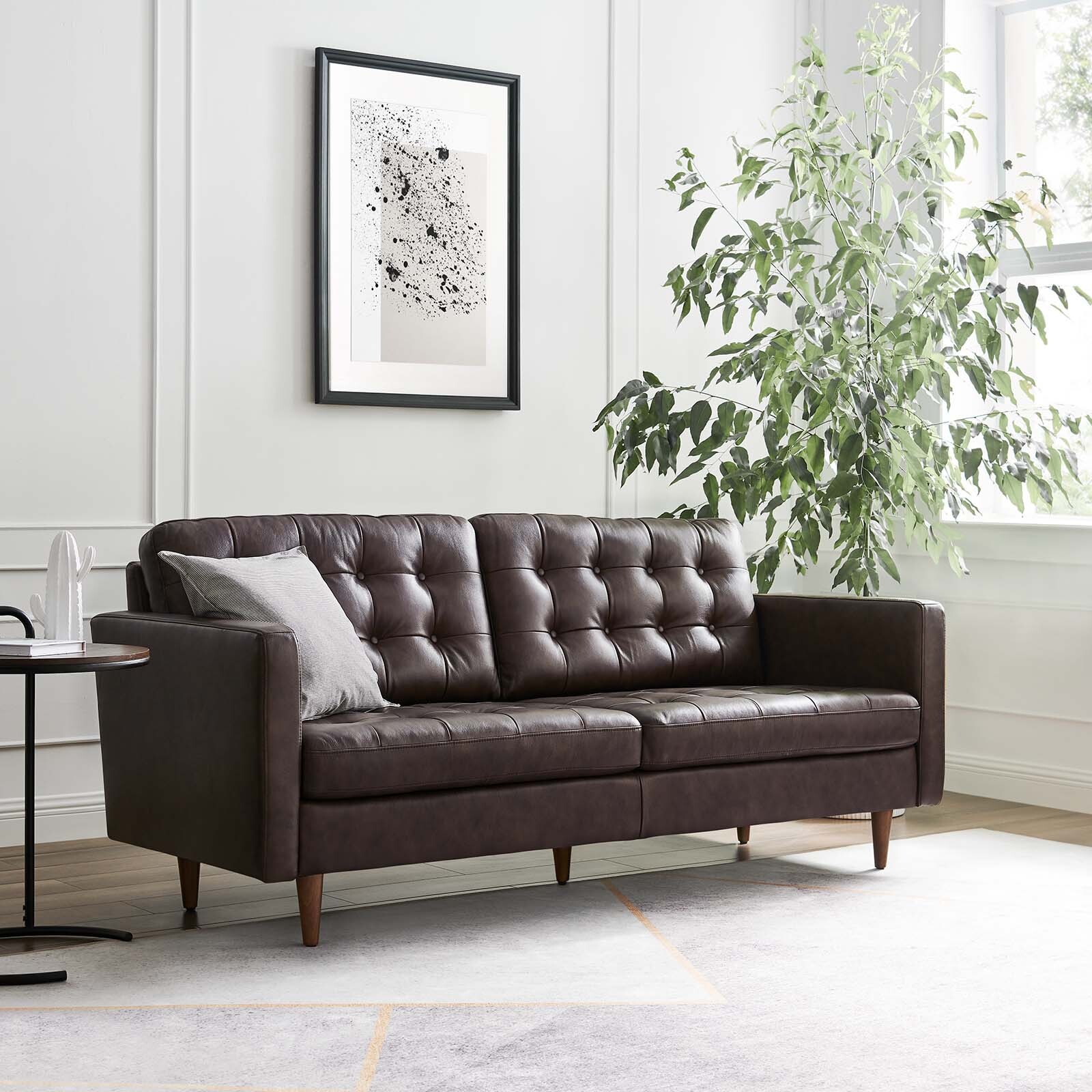 Modway Exalt Leather Tufted Sofa in Brown gallery