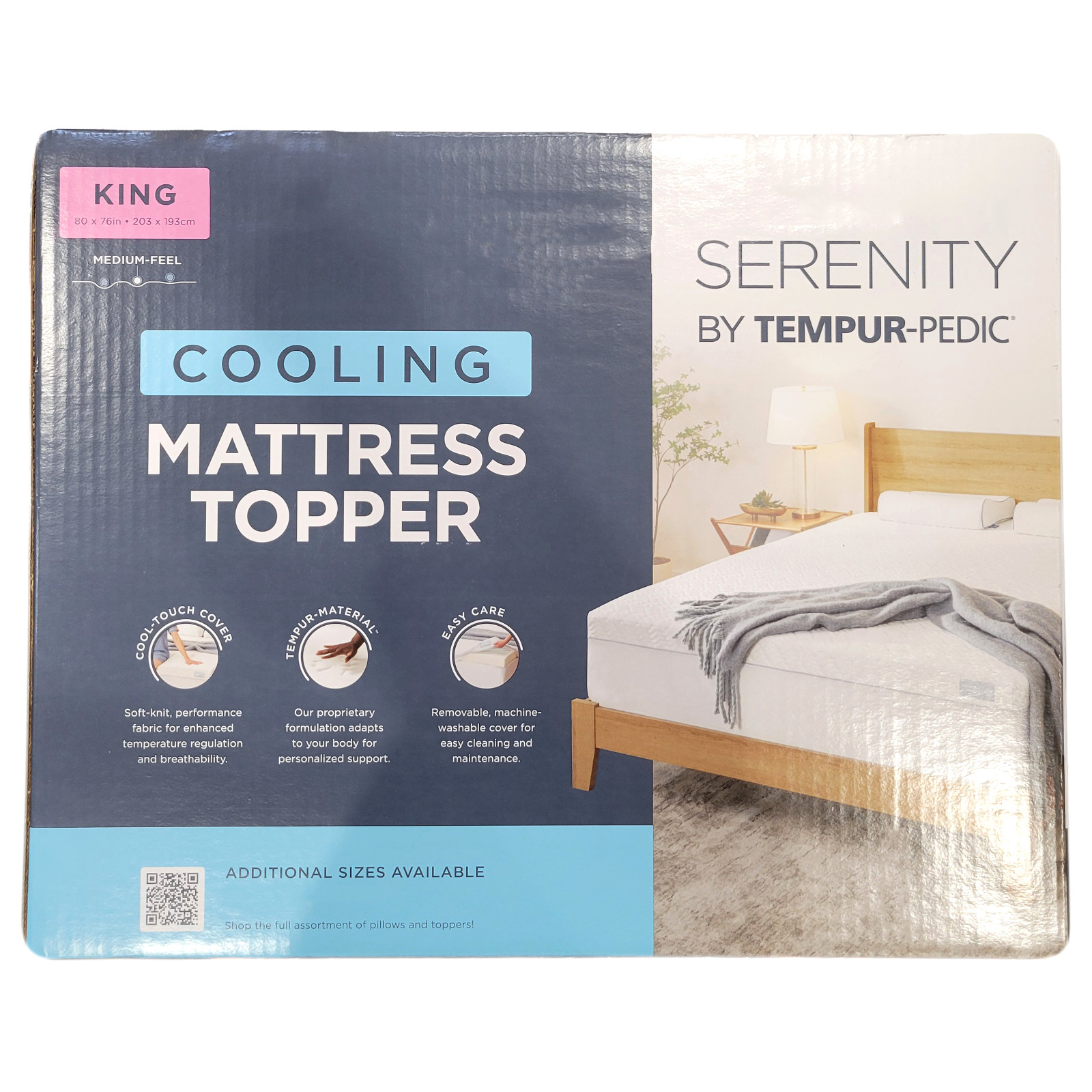 Tempur-Pedic Serenity 3" Cooling Memory Foam Mattress Topper, King Size gallery