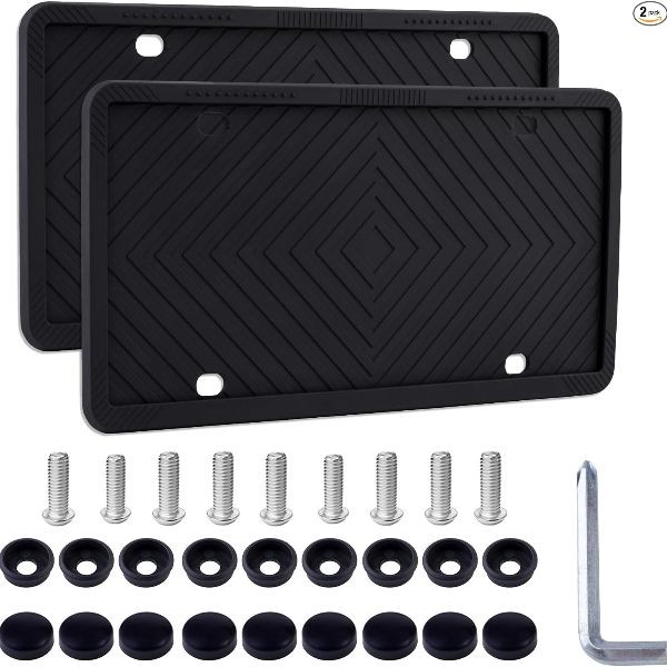 Silicone License Plate Frame, 2 Pack-Front and Back Car Plate Bracket L Black gallery