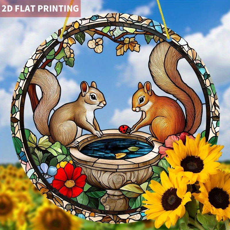Squirrel Pair Acrylic Suncatcher 2D Print Forest Theme Home Window Hanging Decor gallery