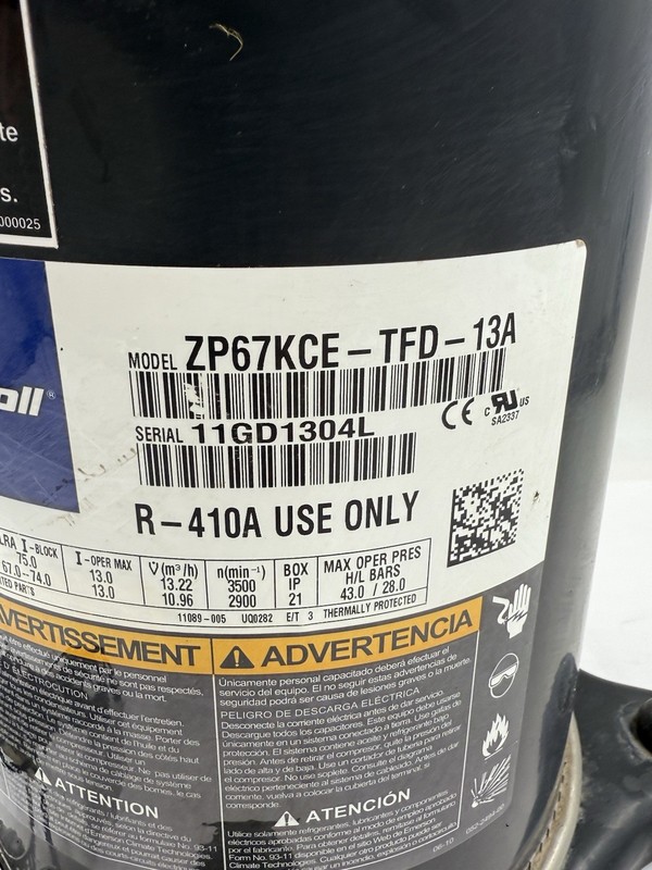 COPELAND SCROLL COMPRESSOR ZP67KCE-TFD-13A ZP67KCE-TFD 3 Phase 460V R410A gallery