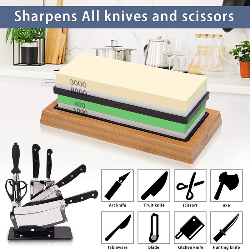 Knife Sharpening Stone Set Professional Whetstone 4 Side Grit 400/1000 3000/8000 gallery